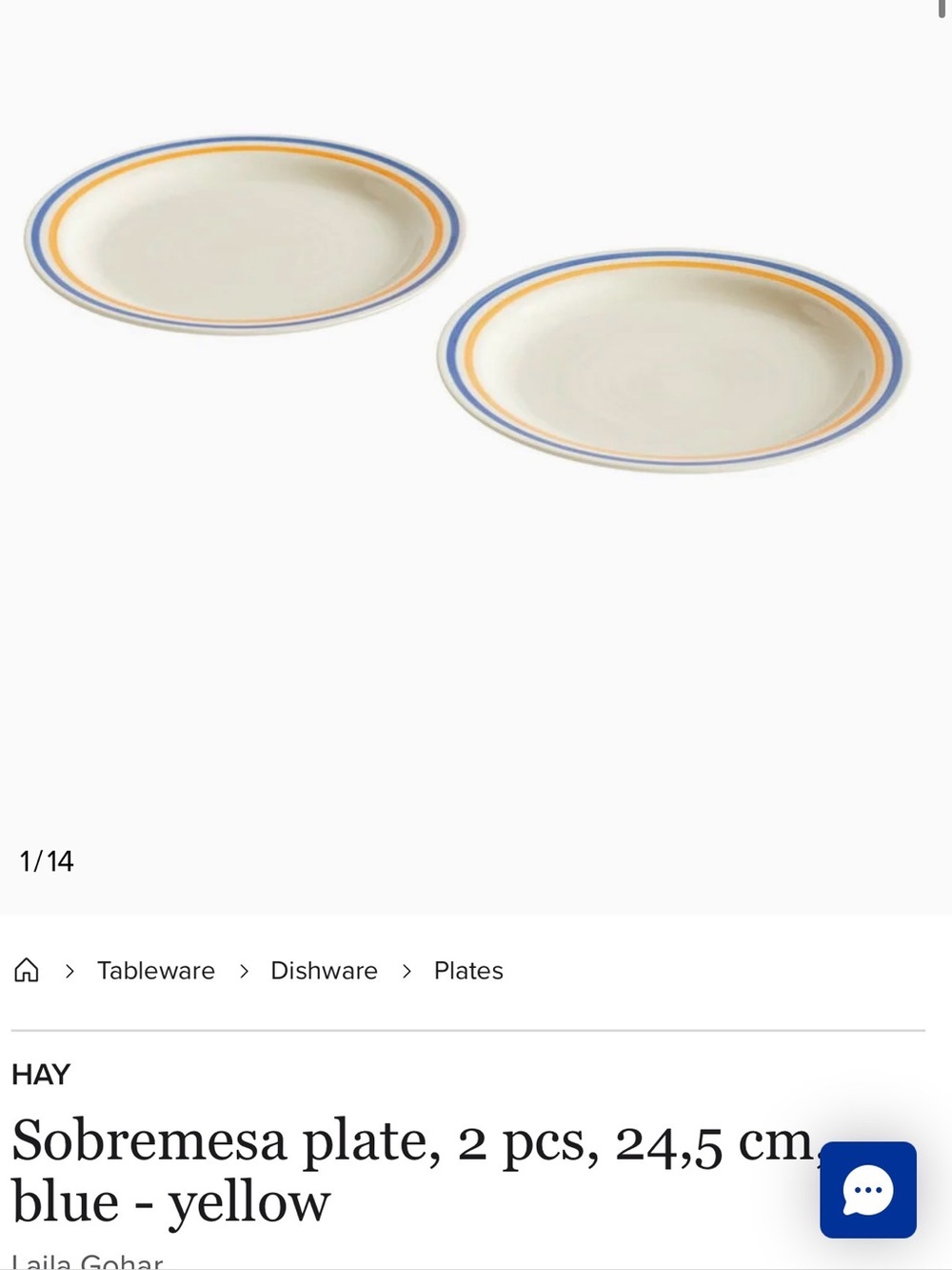 HAY Sobremesa Cream Dinner Plates with Blue Rim - Set of 2